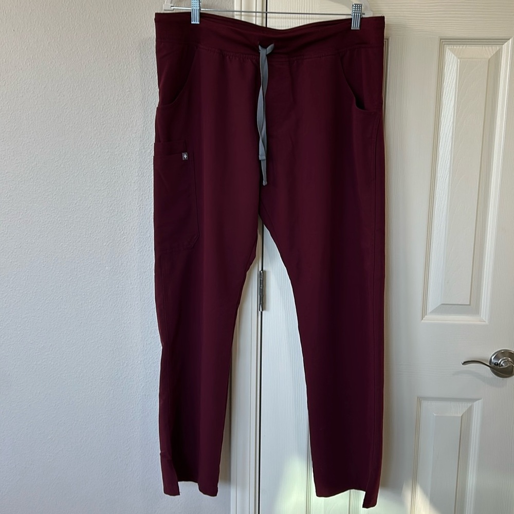 Figs Women's Pants in Burgundy with Gray Drawstring